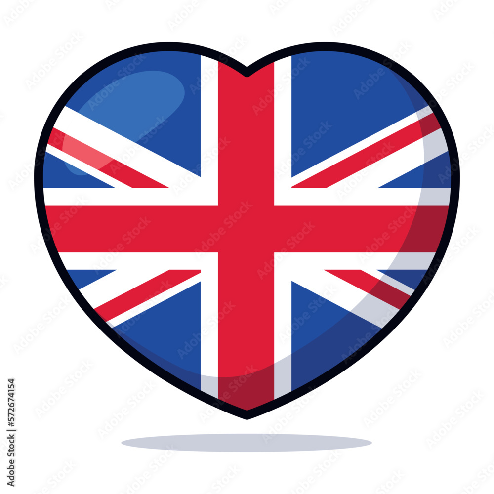 Obraz premium Heart Shape British Flag Cartoon Style