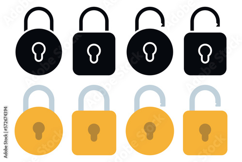 Padlock Glyph And Flat Set