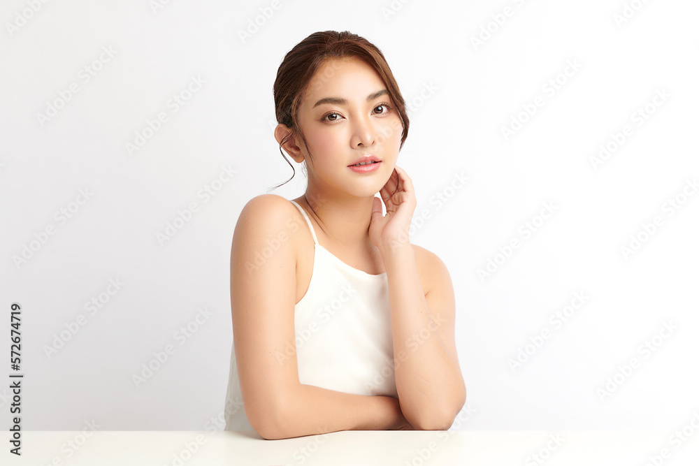 Beautiful young asian woman with clean fresh skin on white background, Face care, Facial treatment, Cosmetology, beauty and spa, Asian women portrait.