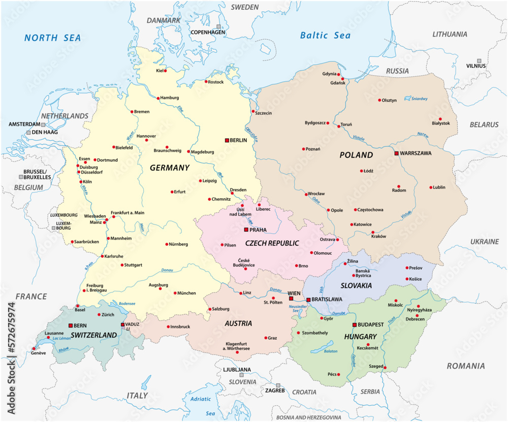 Vector map of the states of Central Europe