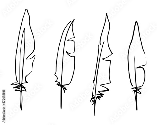 Photo feather pen silhouette, doodle liner art vector illustration