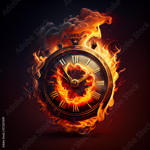 Reloj ardiendo en llamas, concepto se acaba el tiempo , generado IA.