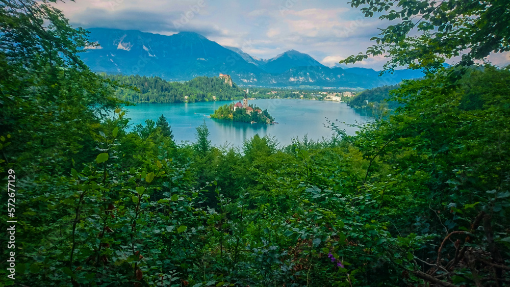 View on Lake Bled in Slovenia during summer. View on Lake Bled in Slovenia during summer.