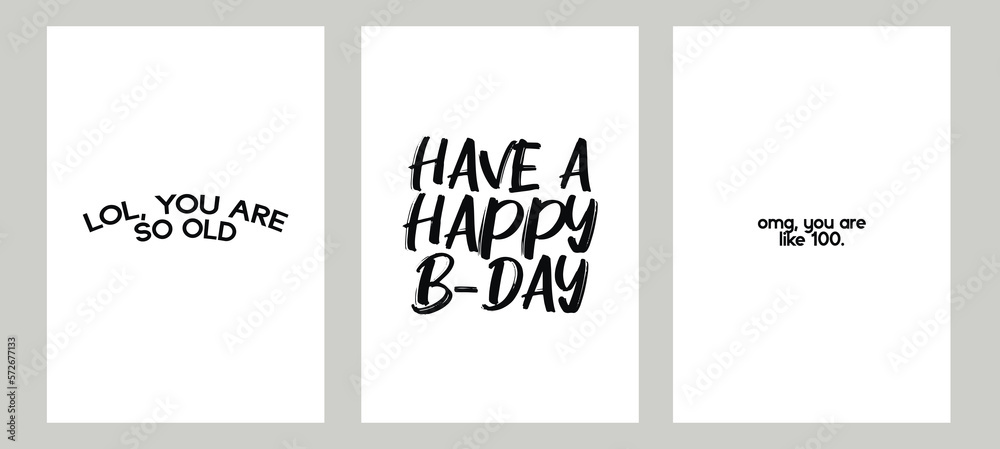 Set of minimalistic Happy Birthday posters. Vector illustrations. Postcards, cards, covers