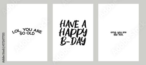 Set of minimalistic Happy Birthday posters. Vector illustrations. Postcards, cards, covers