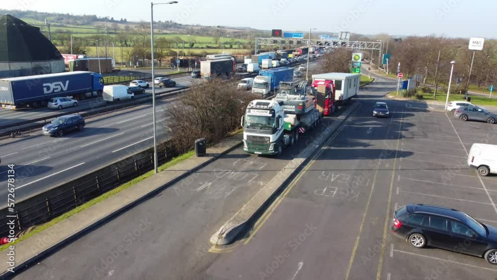 Aerial Footage of British Motorways with Traffic at Services Stop of