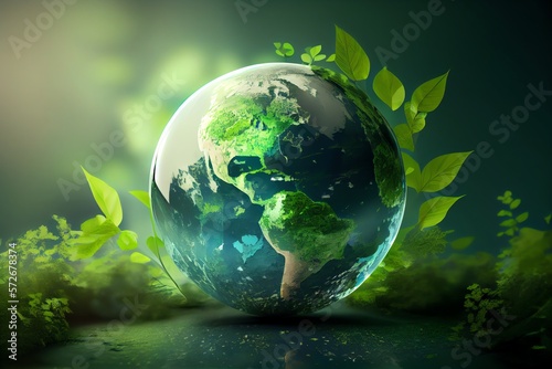 World Environment And Earth Day Concept With Globe And Eco Friendly Enviroment. Generative AI