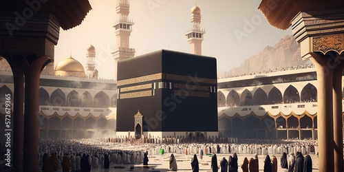 Crowd of Muslims in the Kaaba Mecca, Generative AI photo