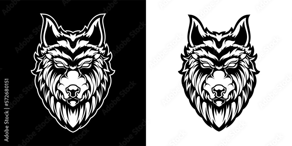 Fototapeta premium BLACK AND WHITE WOLF HEAD LOGO ILLUSTRATION
