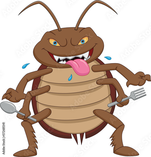 cartoon cute cockroach holding cutlery