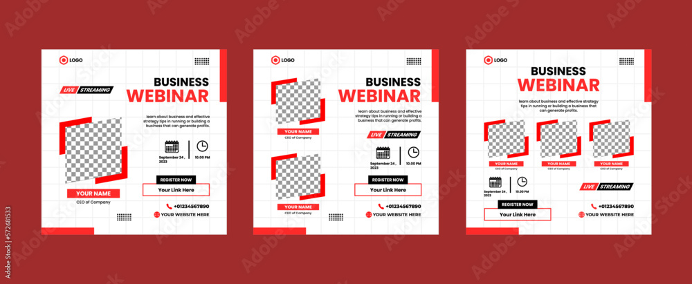 Live business invitation webinars social media post web banner template design 