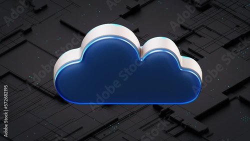 Cloud computing and network security concept, 3D rendering, looping video. 4K
