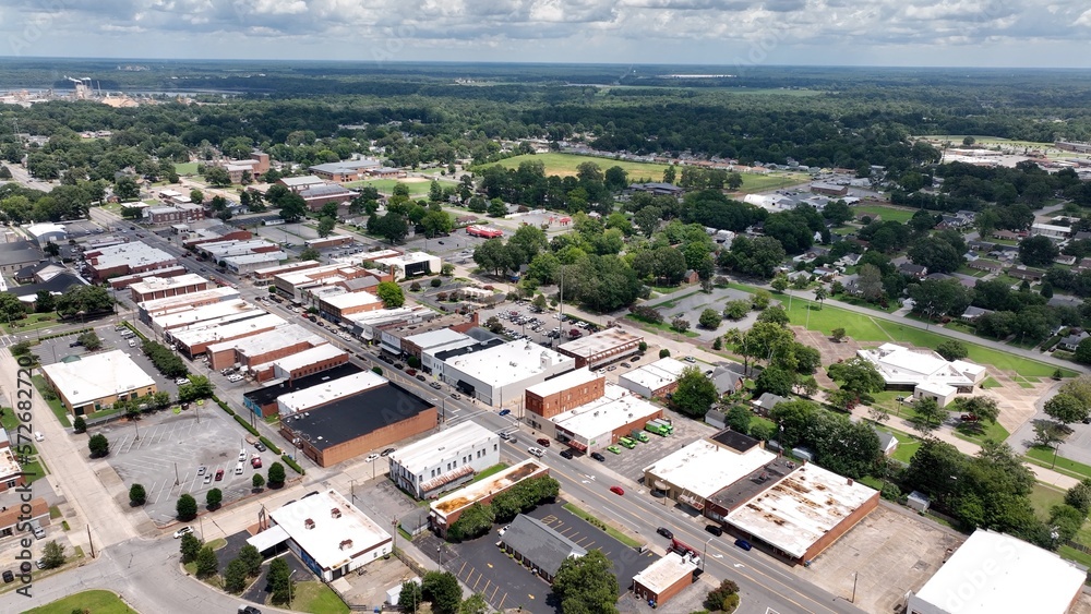 Inner city buildings in downtown Roanoke Rapids, NC small town main street in southern American town with people living and working Inner city buildings in downtown Roanoke Rapids, NC small town main street in southern American town with people living and working