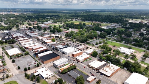 Inner city buildings in downtown Roanoke Rapids  NC small town main street in southern American town with people living and working