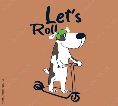 illustration of a dog skateboarding for t shirt prints