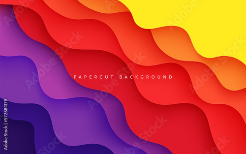 multi colored abstract red orange purple yellow colorful wavy papercut overlap layers background. eps10 vector