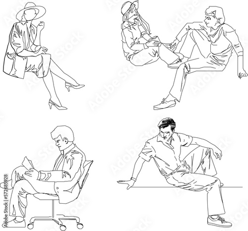Vector sketch illustration of macho boy and fashionable girl model