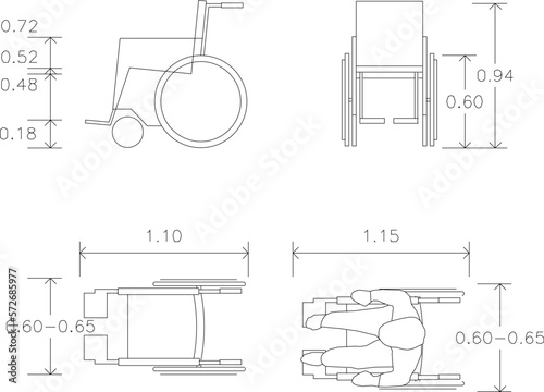 Wheel chair illustration vector sketch with measure scale