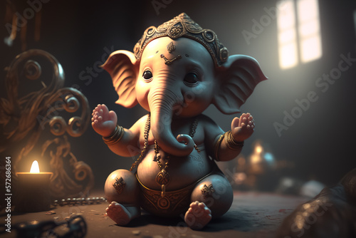 Adorable Baby Ganesh 3D Character. Generative AI © Brijesh
