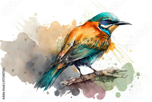 blue bird on a branch, watercolor style, ai generated