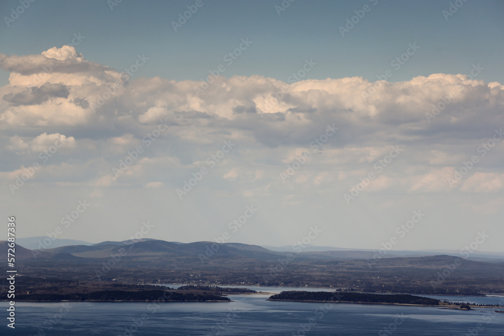 View from a Mountain in Maine with water below View from a Mountain in Maine with water below