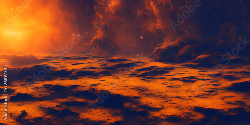 sunset in the mars surface martian scenery, generative ai illustration