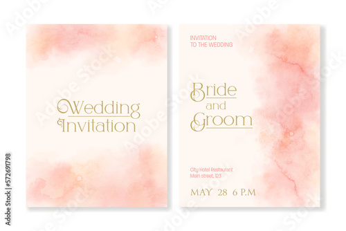 Set of 2 cover templates for romantic events on pink and beige watercolor backgrounds. For wedding invitations, greeting cards, covers, business cards, social media and other projects.