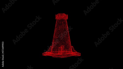 3D traffic cone on black bg. Object dissolved red flickering particles. Business backdrop. Science concept. Abstract bg for title, presentation. Holographic screensaver. 3D animation © Оксана Олейник