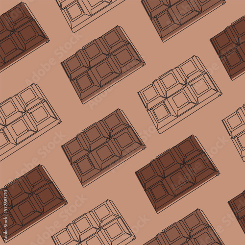 Seamless pattern of the chocolate bar icon. Continuous one-line drawing of chocolate.