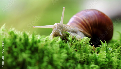 snail on a green leaf