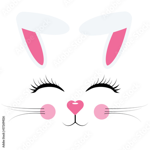 
Cute cartoon bunny face. Fairytale theme. For the design of fashion fabric, t-shirt prints, cups, stickers, cards. Vector.