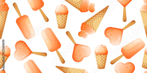 Seamless pattern with cartoon ice creams