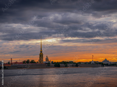 Wonderful view of the Peter and Paul Fortress of St. Petersburg with clouds