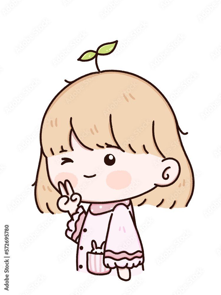 Cute girl cartoon character, avatar minimal portrait Cute girl cartoon character, avatar minimal portrait