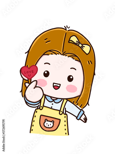 Cute girl cartoon character, avatar minimal portrait 
