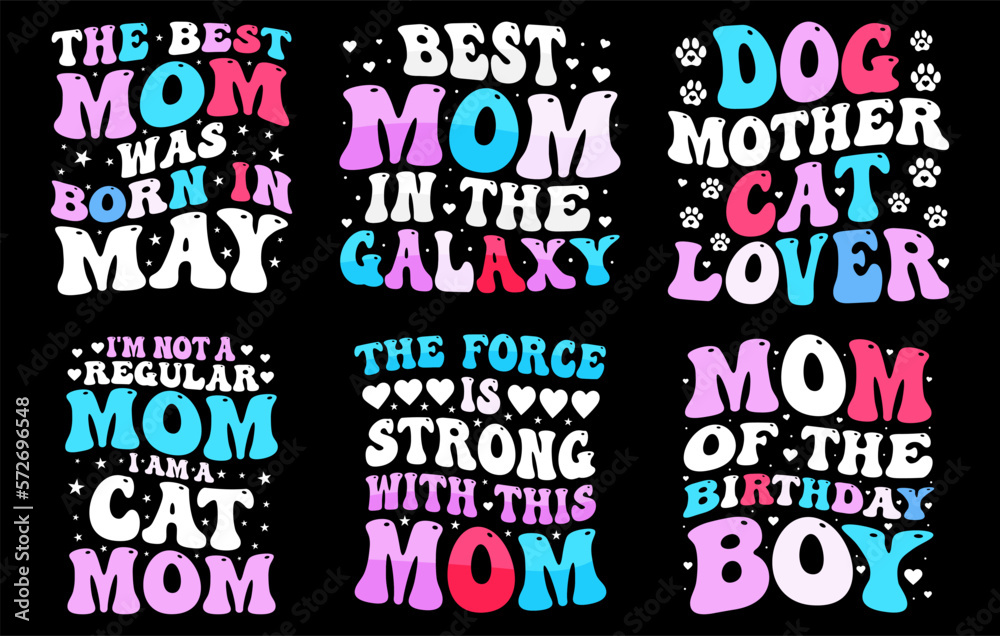 Mother's day T-shirt design set, Print t-shirt design for mom, Mother's day t-shirt vector, Happy mothers day tshirt bundle 