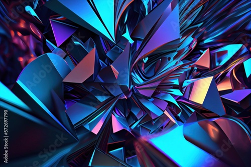 Fototapeta Naklejka Na Ścianę i Meble -  Stylish multi-color crystal background. 3d illustration, 3d rendering. Seamless texture of abstract bright shiny colorful geometric shapes. Generative Ai