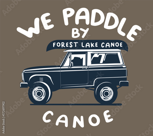 outdoor t shirt printing with off road vehicle and canoe illustration