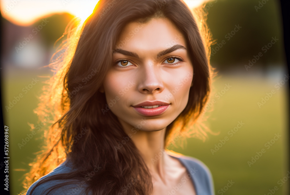 Generative ai portrait young woman outdoors backlight Generative ai portrait young woman outdoors backlight