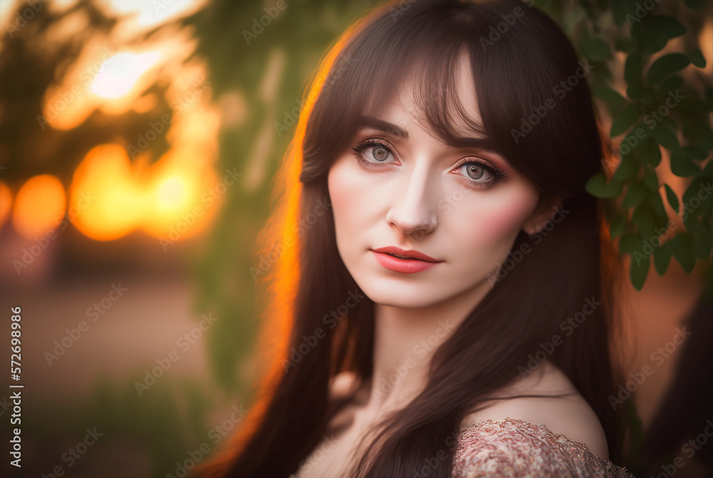 Generative ai portrait young woman outdoors backlight Generative ai portrait young woman outdoors backlight
