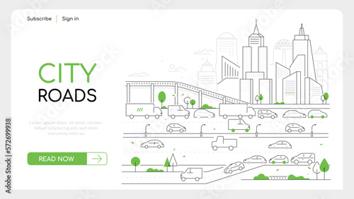 Foto City roads - thin line design style vector web banner