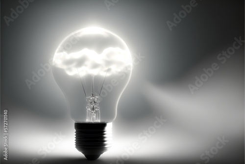 Light bulb in a futuristic style on a smoge background. Evrika, electricity, concept ideas, lighting, technology. Illustration in high quality. Generative AI photo