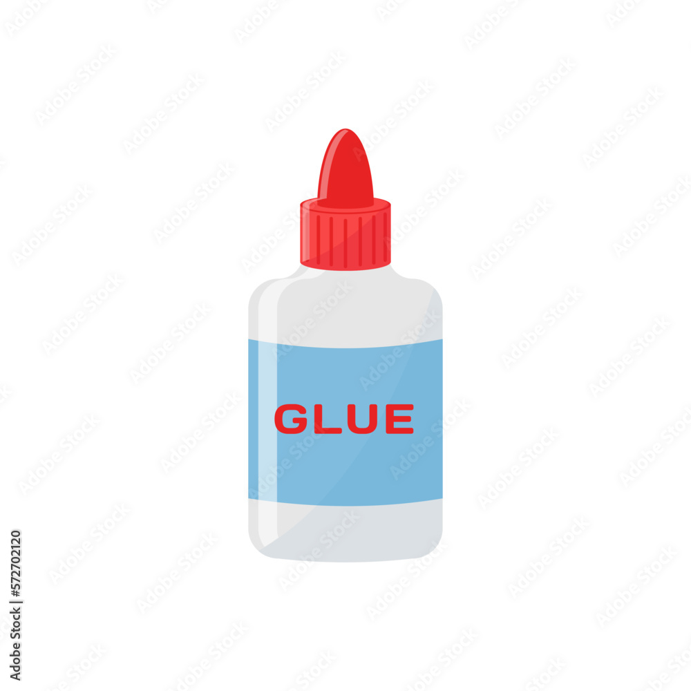 Bottle of white glue with orange top isolated on white background. Flat vector illustration