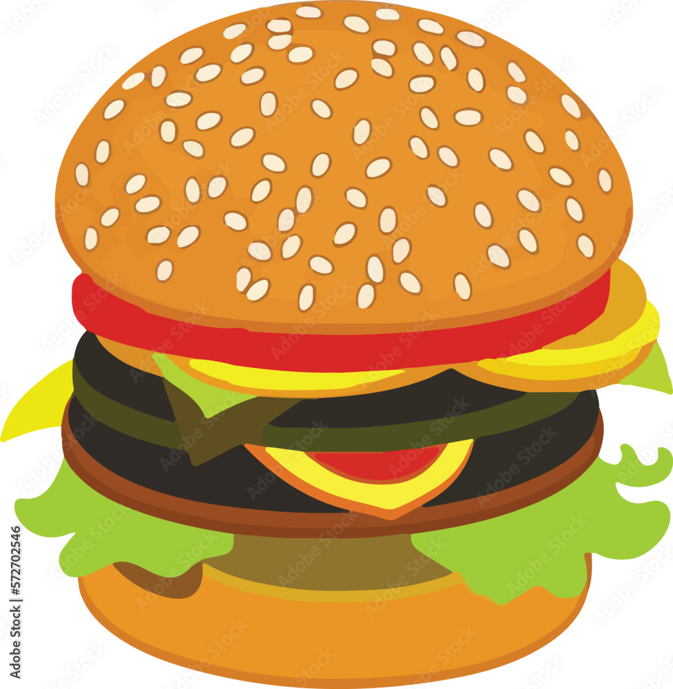 Realistic Cheeseburger Illustration with Sesame Seeds Realistic Cheeseburger Illustration with Sesame Seeds