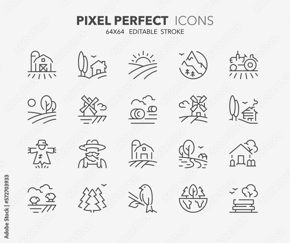 Fototapeta premium countryside thin line icons