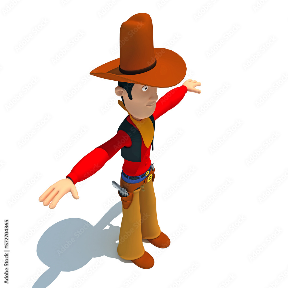 3D Cartoon style Cowboy 3D rendering on white background