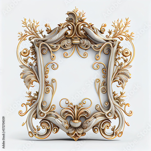 Antique Elegant Retro Royal Luxury Gold and white color Decorative Ornamental Frame Generative AI