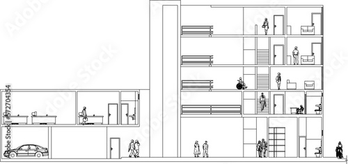 Vector sketch illustration of modern minimalistic building section