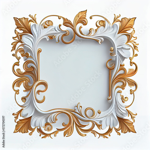 Antique Elegant Retro Royal Luxury Gold and white color Decorative Ornamental Frame Generative AI