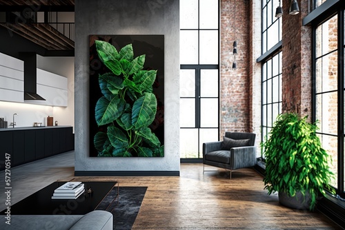 Wallpaper Mural Green Wall, Vertical Garden, Eco Bio Room Interior with Live Plans, Abstract Gen